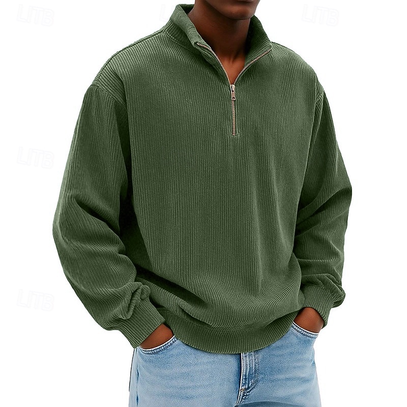 Voor heren Sweatshirt Corduroy Trui met capuchon Stoppen Sweatshirt met kwartrits Wit Opstaande boord Effen Vetoketju Met Textuur Casual Dagelijks Sport & Outdoor Streetwear Stoer Sportkleding Lente 2026 - $28.99 –P3