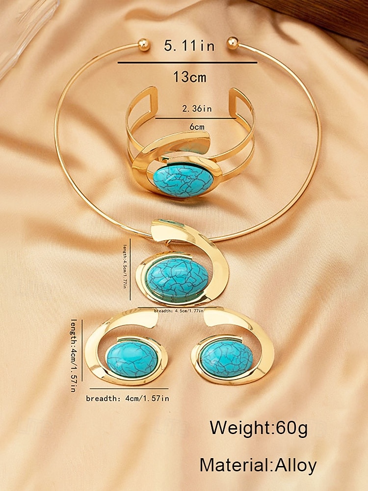 Boheemse sieradenset voor dames met turquoise stenen – ketting, oorbellen en armband, verkrijgbaar in meerdere kleuren – perfect voor casual en feestelijke gelegenheden 2026 - $14.99 –P7