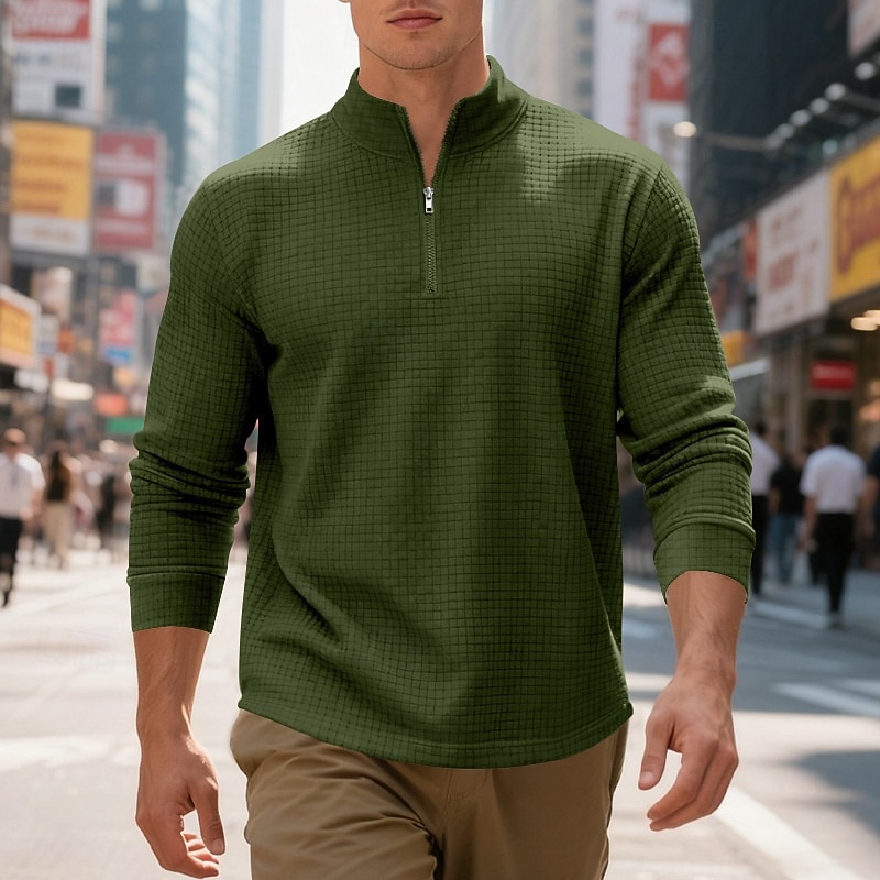 Per uomo Magliette Polo a Nido d'Ape Polo Vacanza Streetwear Zip a un quarto Manica Lunga Moda Essenziale Tinta unica Jacquard Primavera Autunno Vestibilità regolare Nero Bianco Vino Verde militare del 2026 a $22.99 –P2
