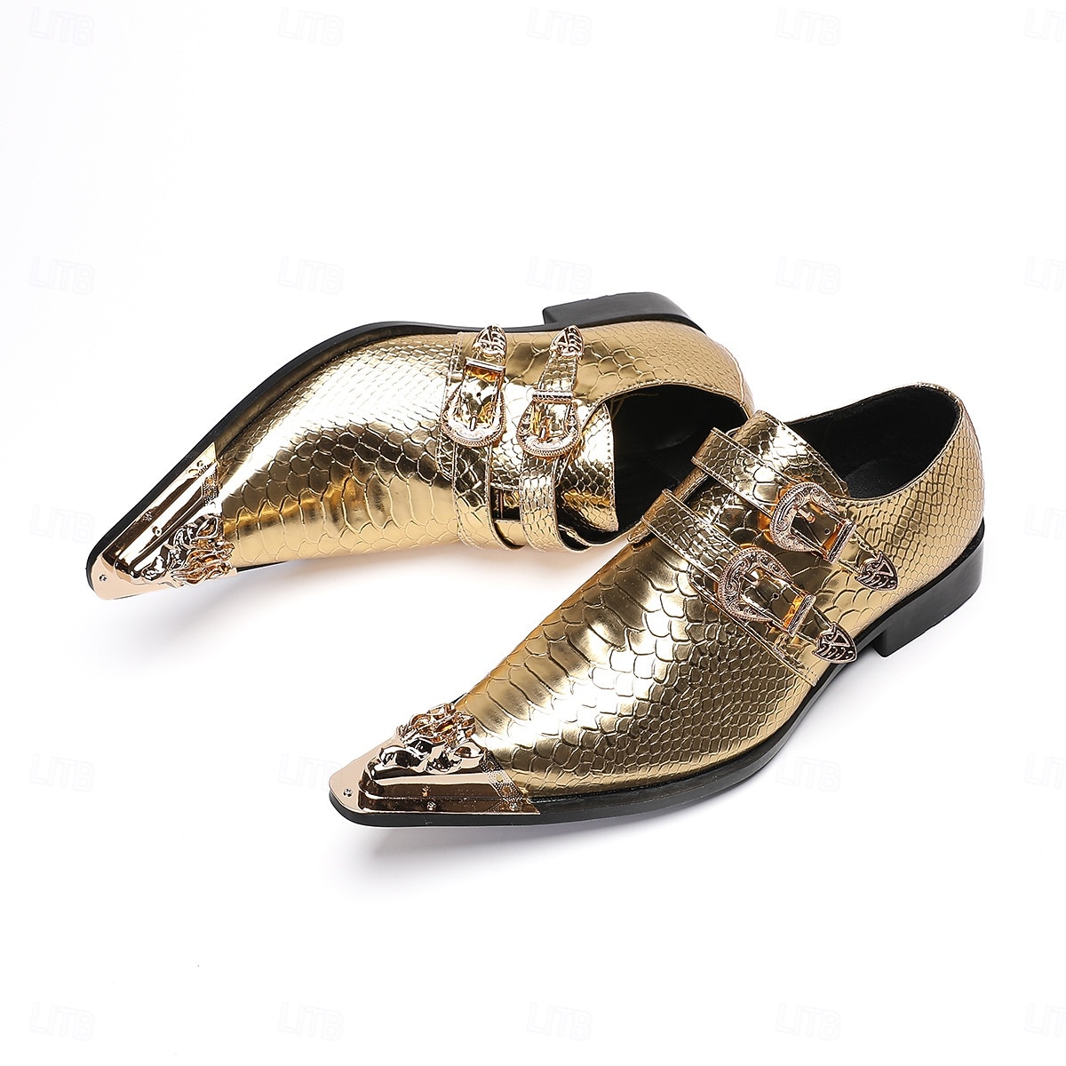 Herren Mardi Gras Gold Schlangen-Druck Doppel-Schnalle Loafer – Luxus 100% Premium Rindsleder Schuhe mit glänzendem Gold-Finish Perfekt für Karneval festliche Partys und besondere Anlässe 2026 - $109.99 –P8