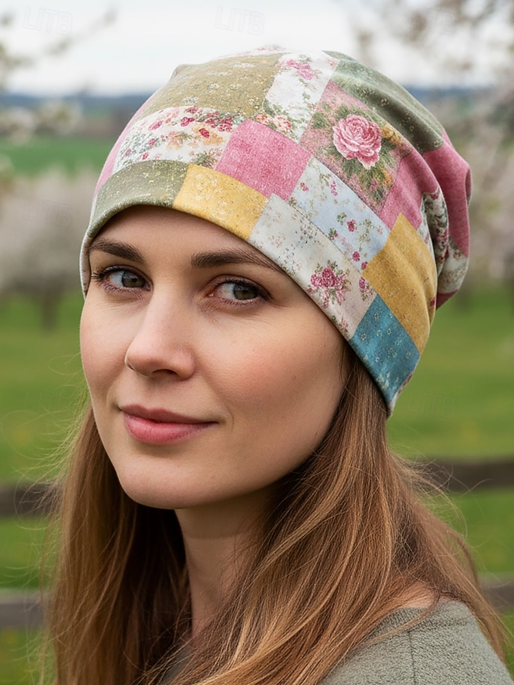 Женская эластичная шапка-бини из хлопковой смеси в стиле «богем», с разноцветным узором, можно носить как утеплитель для шеи, идеально подходит для повседневной носки и активного отдыха 2026 - $11.99 –P2