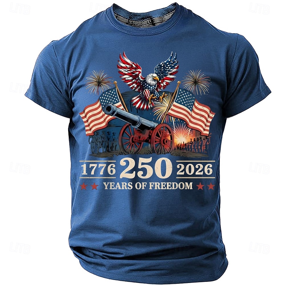4 iulie 2026 250 de ani Ziua Memoriei T-shirt Bărbați cu imprimeu 3D Steagul SUA cu guler rotund și mânecă scurtă De Zi cu Zi 2026 - $22.99 –P3