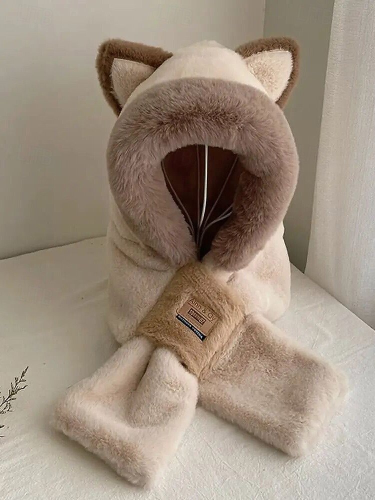 Женский шарф с капюшоном из искусственного меха – 2-в-1 шапка и шарф для ушей в нескольких цветах для карнавала зимнего косплея и костюмированных вечеринок 2026 - $11.99 –P6