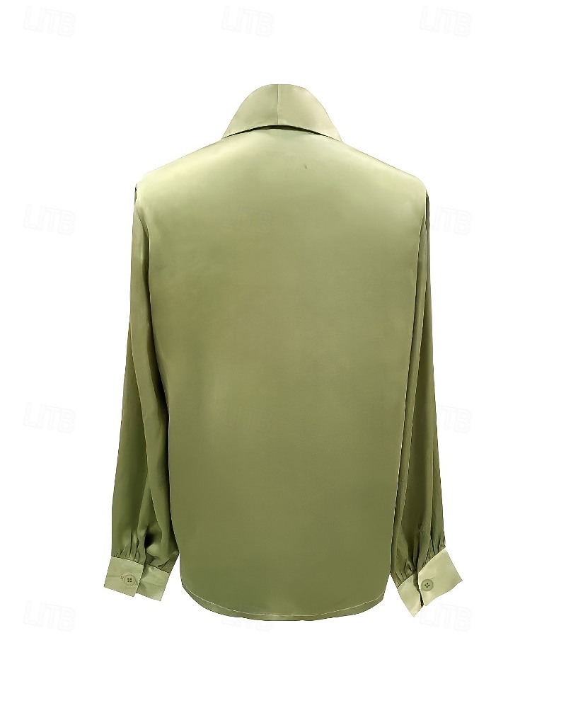 Γυναικεία Πουκάμισο Κομψή Σατέν Μπλούζα Μπλούζα Κουμπιά Σκέτο Στυλάτο Καθημερινό Μακρυμάνικο Λαιμόκοψη V Κανονικά μπλουζάκια Καθημερινά Αργίες Εξόδου Πράσινο του τριφυλλιού Καλοκαίρι Άνοιξη 2026 - $26.99 –P5