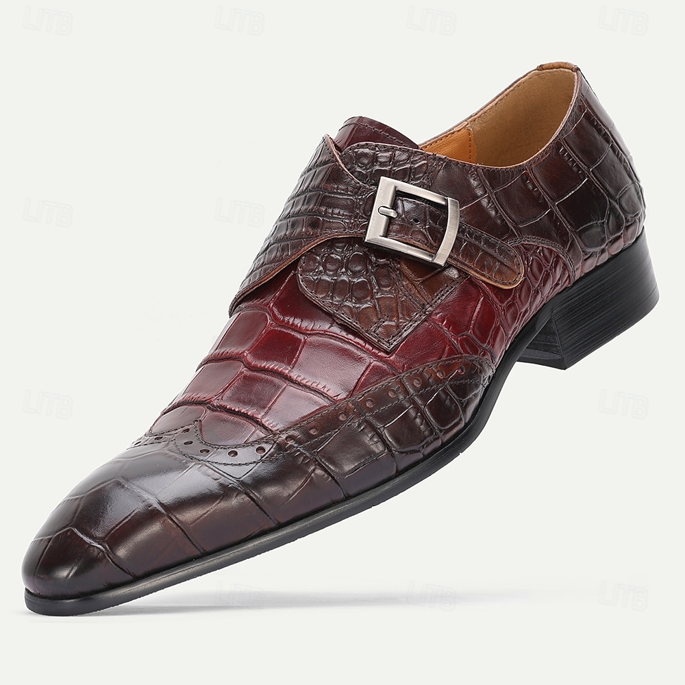 2026年 メンズバーガンディクロコダイルレザーシューズ - 光沢のある仕上げの高級バックルデザイン。フォーマルなイベント、オフィスウェア、夜のお出かけ、結婚式に最適です。  コレクション – $109.99 –P2
