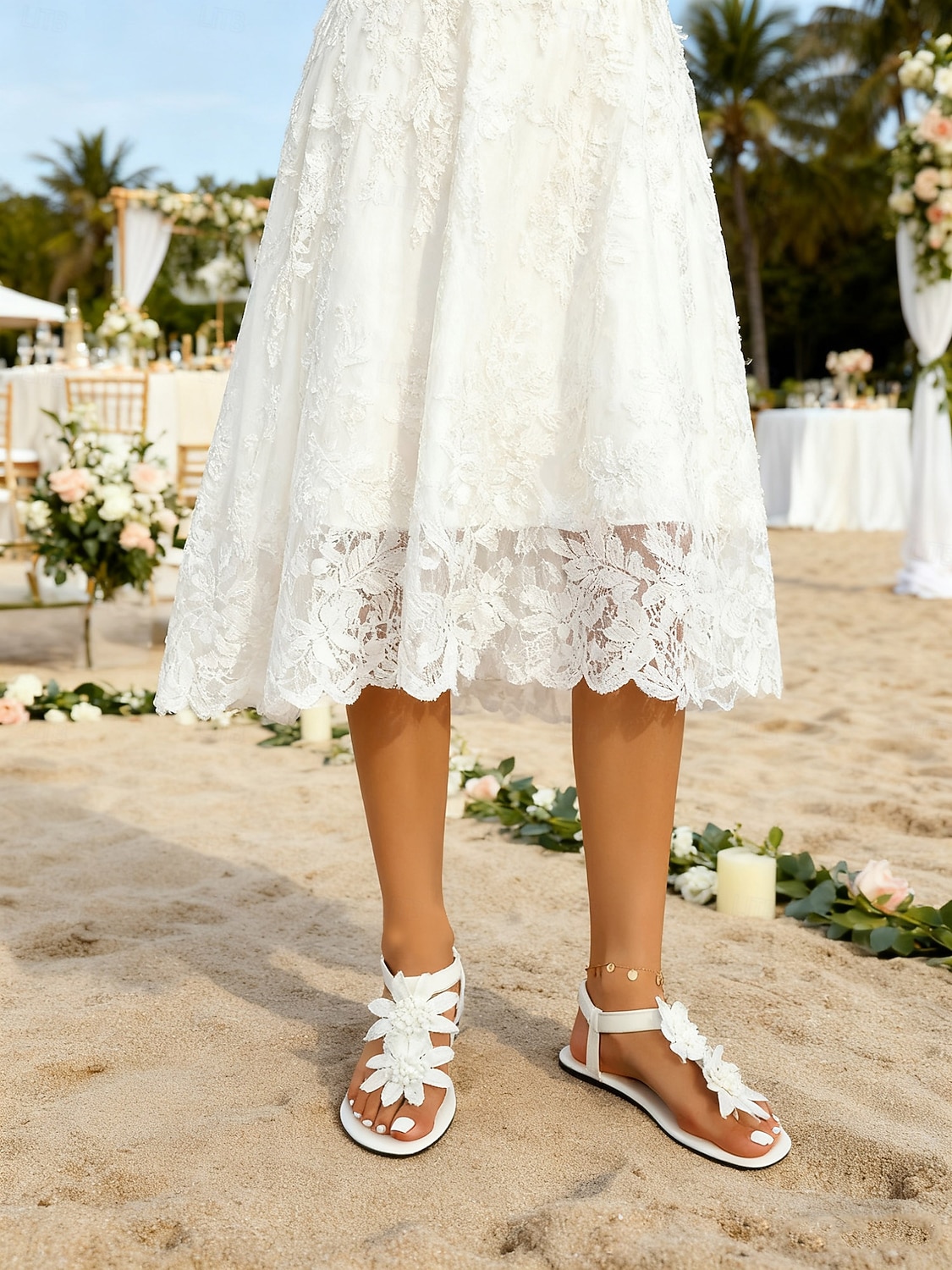 białe sandały damskie z kwiatowym wzorem i koralikami - eleganckie płaskie buty ślubne na plażowe ceremonie, suknie ślubne &obuwie dla druhen na lato na imprezy plenerowe nad morzem 2026 - $19.99 –P2