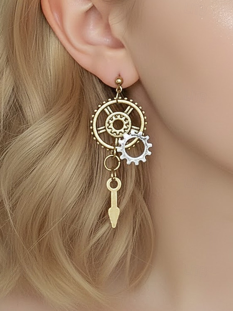 Women's Mardi Gras Multi-Style Asymmetrical Steampunk Gear Earrings - Alloy Drop Dangle for Carnival, Cosplay and Masquerade 2026 - $9.99 –P3