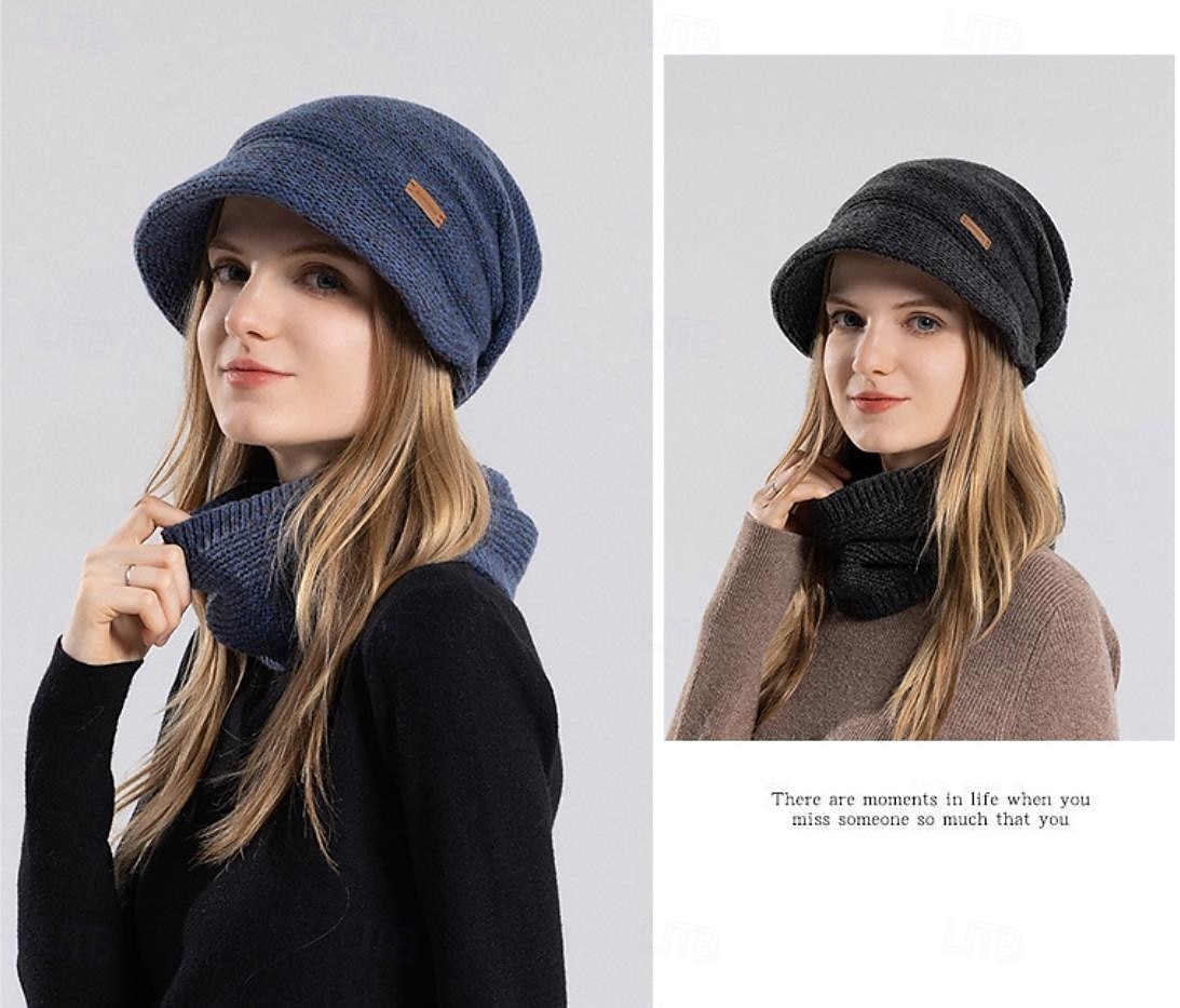 Ensemble bonnet et cache-cou en maille pour femme, bonnet thermique doublé polaire avec visière et protection des oreilles, ensemble bonnet et écharpe chauds en maille pour les voyages de ski et de 2026 ? $21.99 –P15