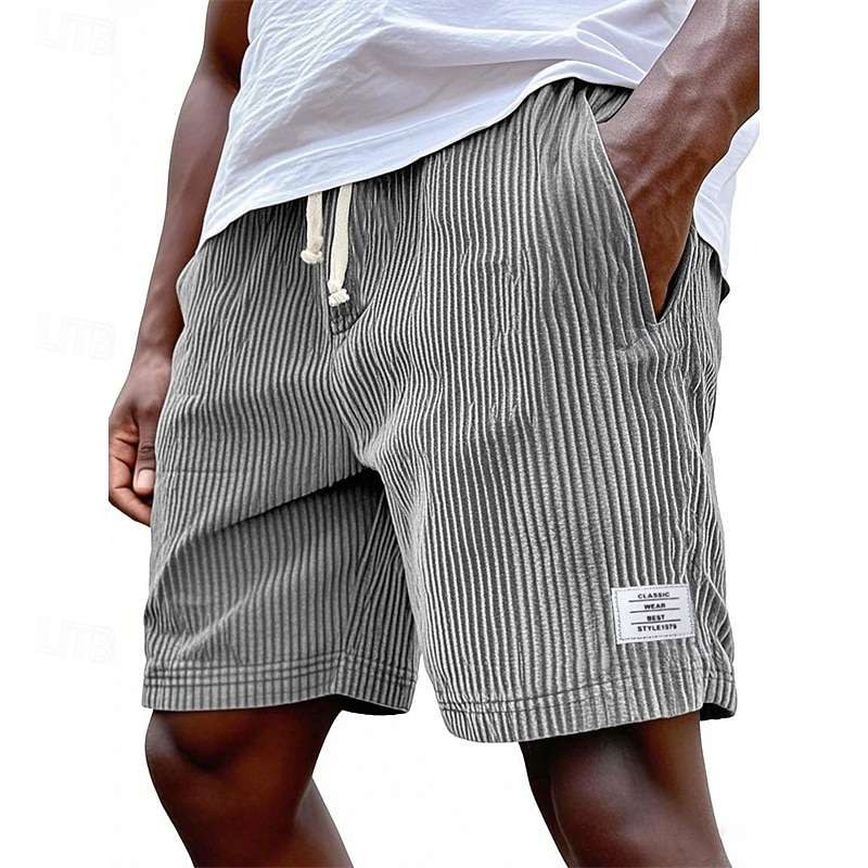 Men's Shorts Casual Shorts Corduroy Shorts Pocket Elastic Waist Plain Breathable Knee Length Outdoor Vacation Daily Wear Vacation Fashion White Navy Blue Micro-elastic 2026 - $21.99 –P6