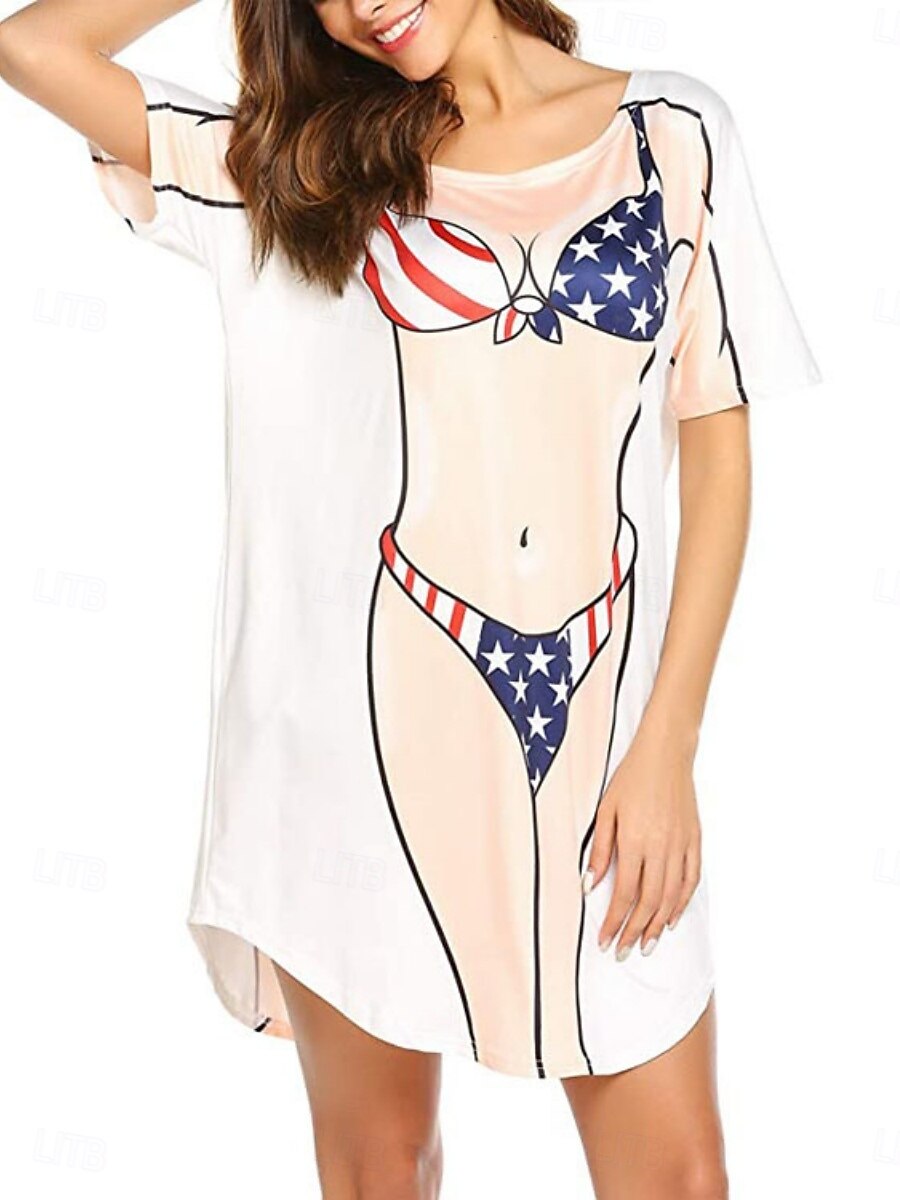 Kvinnors Baddräktsklänning Semester Strandkläder Grafisk Flagga Rund Hals Lång Ärmar Baddräkter 2026 - $22.99 –P1