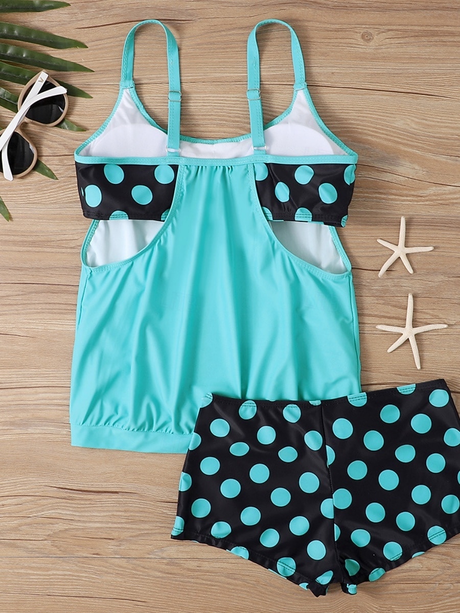 בגד ים טנקיני 2 חלקים לנשים עם חצאיות מחטב בטן מותן גבוהה שקוף בגד ים חופים עם פסים נקודתיים וצווארון U ללא שרוולים 2026 - $33.99 –P9