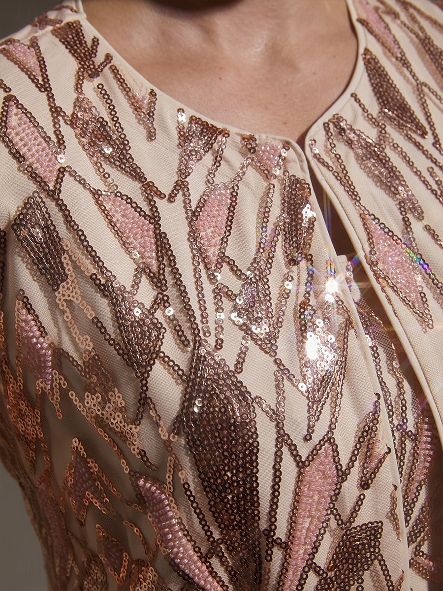 Femmes Hauts à paillettes Paillettes Broderie Géométrique Élégant Manche 3/4 Col mandarin Hauts Réguliers Soirée Tenue de soirée Tenue formelle Rose Claire Été Printemps Automne de 2026 ? $129.99 –P3