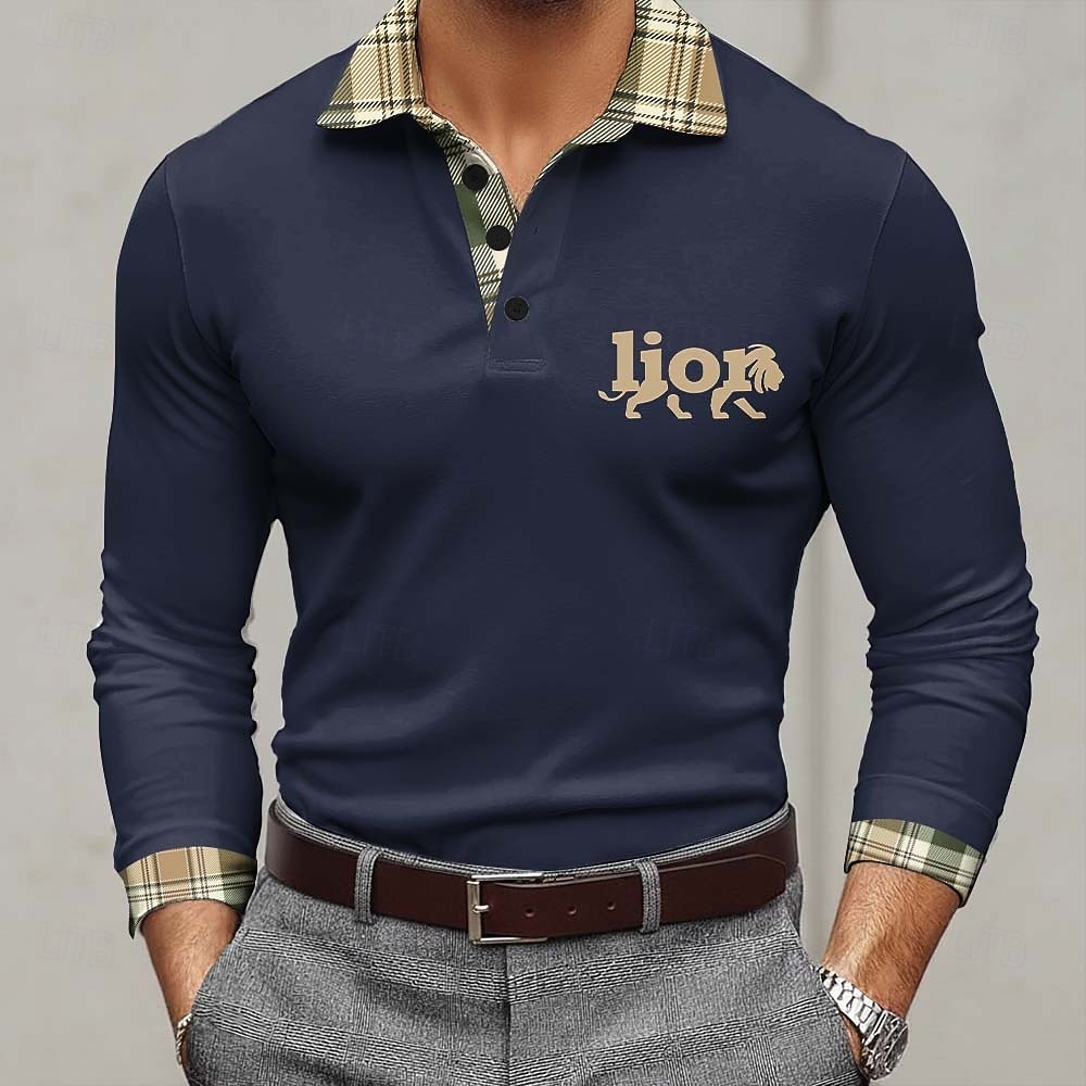 Herr Lejon Polo Långärmad Polotröjor Kavajslag Business Casual Utomhus Gata Fritids- Dagliga kläder 3D-utskrift Knappar Vår Höst Blå Rubinrött Purpur 2026 - $22.99 –P2