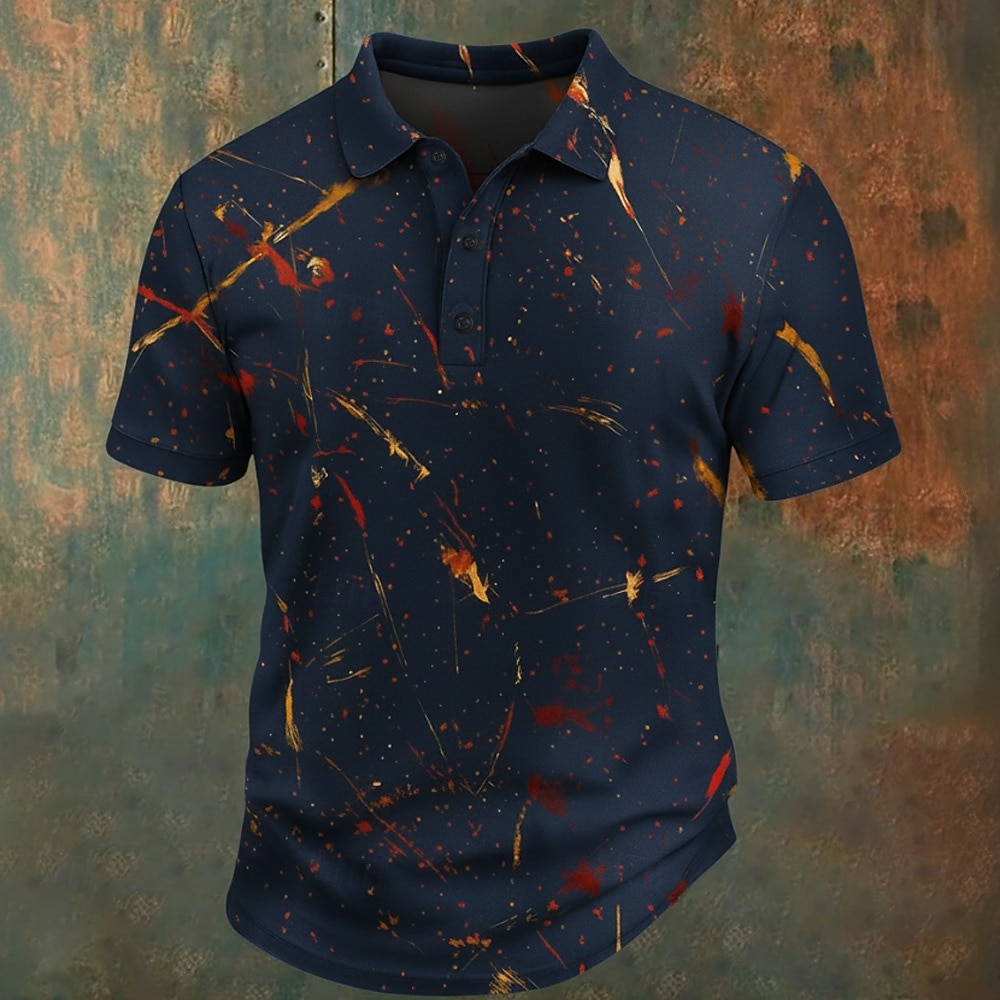 Homens Gráfico Pólo Manga Curta Camisas polo Camisas de colarinho Vintage Casual Roupa Esportiva Roupa Diária Botões Verão Azul Preto Cinzento de 2026 por $21.99 –P3