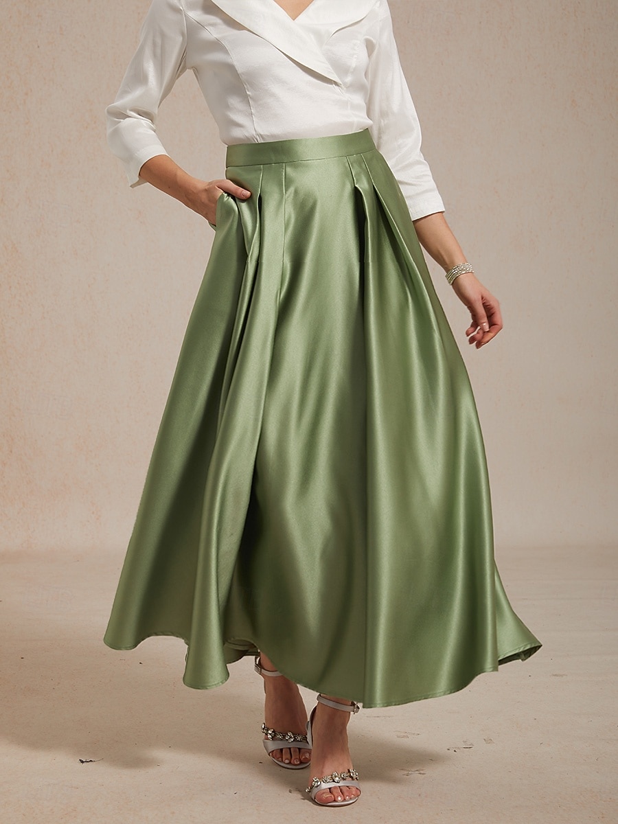 Dámské Saténové sukně Elegantní Maxi Středně vysoký pas Sukně Lehce elastické Koktejlový večírek Svatba Host Mechově zelená Léto Satén 2026 - $72.99 –P1