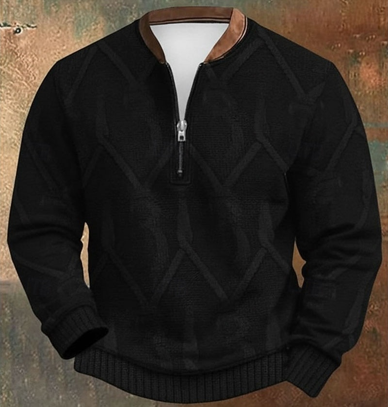 Homens Moletom Moletom com zíper Preto Marron Meio Zíper Bloco de cor Half Zip Imprimir Estriado Diário Desportos e Ar livre Feriado Poliéster Vintage Roupa de rua Casual Outono & inverno Roupa de 2026 por $29.99 –P2