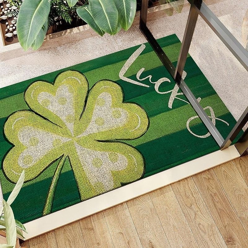 Dørmatte til St. Patricks dag, irsk firkløverdesign, gulvmatte til inngangsparti, festlig grønt kløverdørteppe til St. Patricks dag-feiring. 2026 - $5.99 –P8