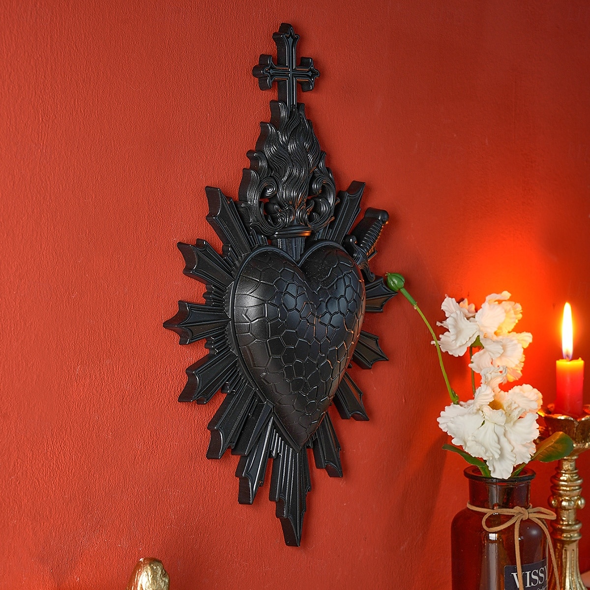לב קדוש עם חץ לוהט לקישוט קיר, קישוט תלייה דתי בעבודת יד משרף, קישוט קיר רקע בסגנון אירופאי לבית, מלון &אבזרי צילום 2026 - $32.99 –P7