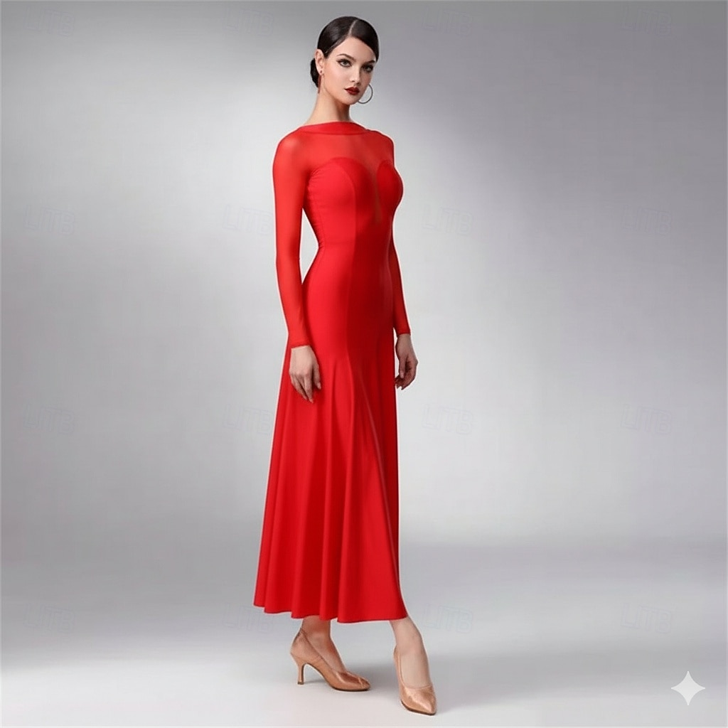 Dámské šaty na společenský tanec, sametové, síťované, s dlouhým rukávem, valčík, tango, latinskoamerické soutěžní a taneční šaty, elegantní, černé 2026 - $174.99 –P14