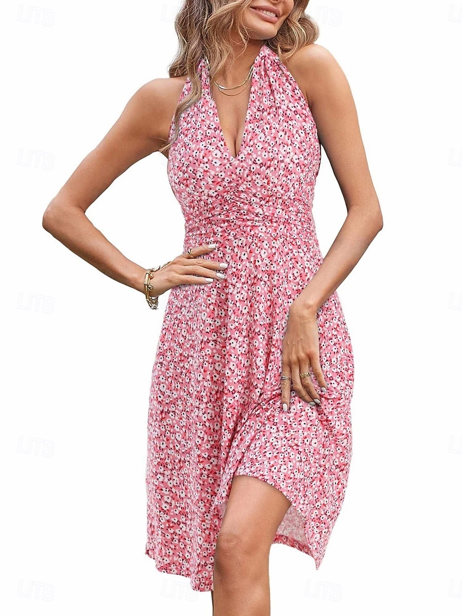 Per donna Mini Abito Abito a trapezio Vestito all'americana Vacanza Casual All'aperto Uscire Vestibilità regolare Floreale Grafico Senza Maniche All'americana Blu Giallo Rosa Rosso Estate Primavera del 2026 a $26.99 –P8