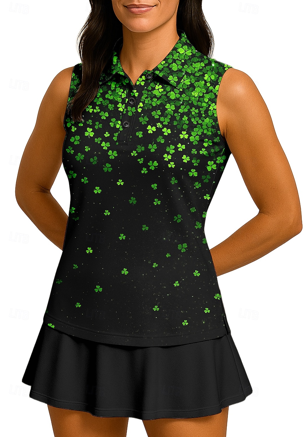 Sint Patrick Dames Flora Clover Sportshirt Wandelen poloshirt Tanktop Tennisshirt Mouwloos Bloemig Knop UPF50+ UV-bestendig Hoge Elasticiteit Vochtregelerend Ademend Volleybal Tennis Golf Kraag 2026 - $18.99 –P3