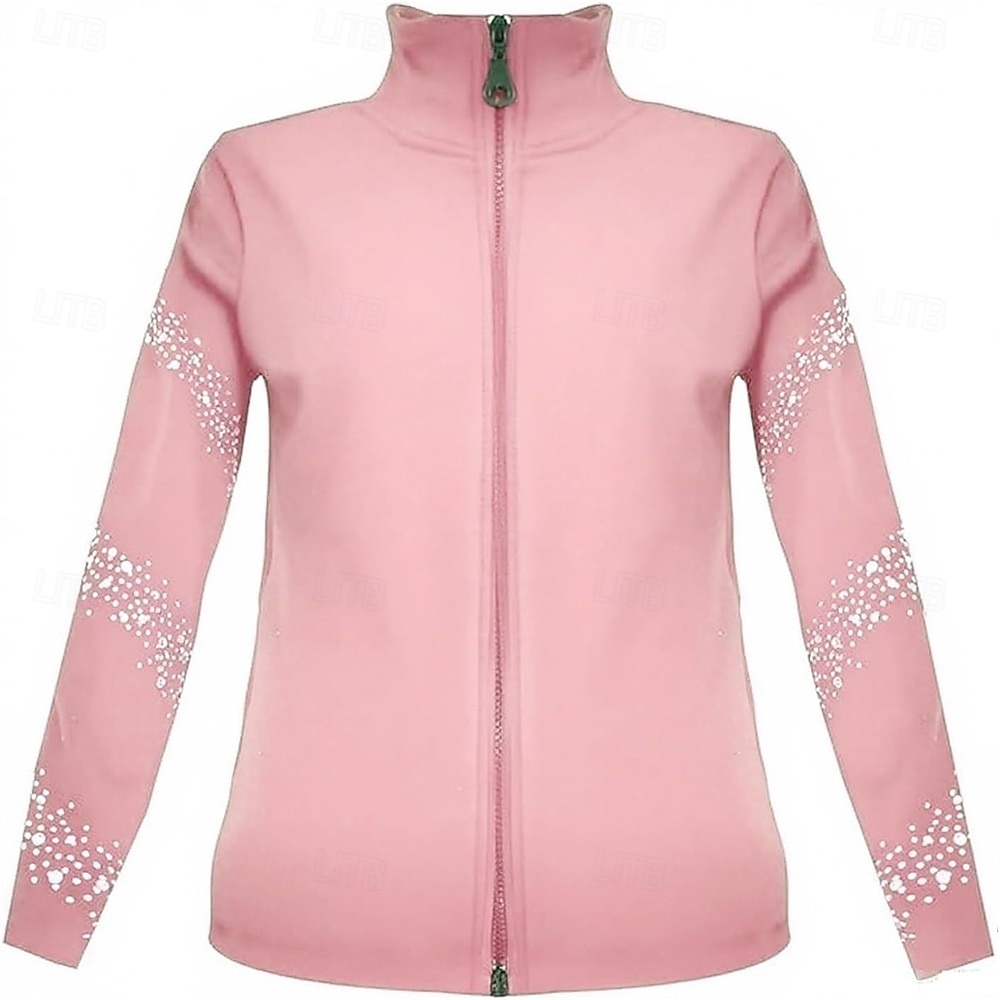 2026年 フィギュアスケート フリース ジャケット レディース ガールズ アイススケート ジャケット トップス ブラック ストレッチ トレーニング 競技 スケートウェア 保温 暖かい クリスタル/ラインストーン 長袖 アイススケート フィギュアスケート  コレクション – $89.99 –P1