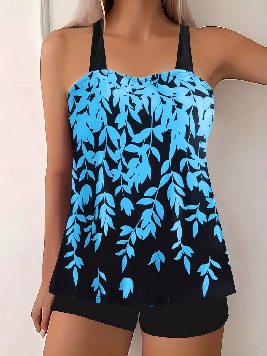 Maillot de bain Tankini femme 2 pièces Shorts Contrôle du ventre Taille haute Slim Dos nu Vacances Plage Vêtements Feuilles V Cou Sans Manches de 2026 ? $19.99 –P11