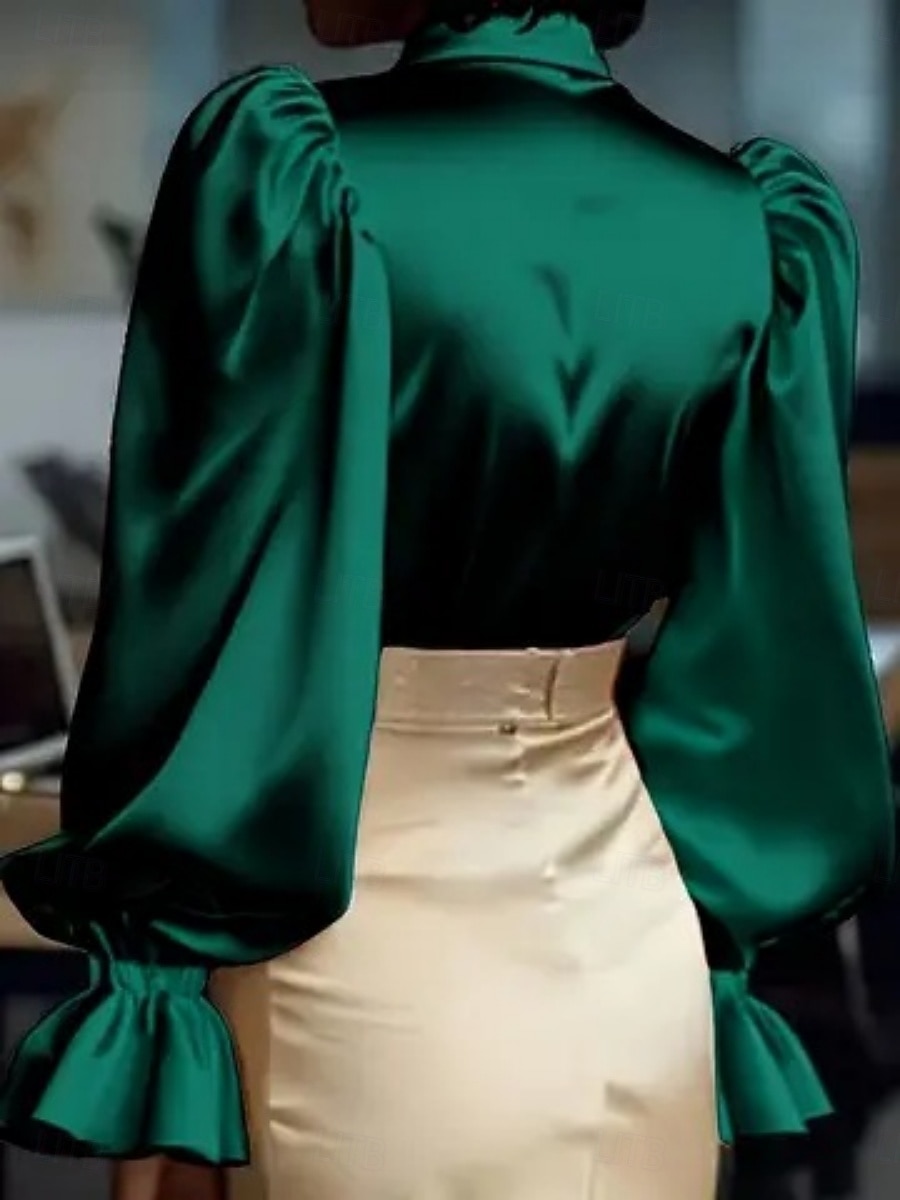 Per donna Blusa Bottoni Tinta unica Elegante Signore Manica Lunga Colletto a Camicia Top Regolari Quotidiano Lavoro Nero Rosa Vino Verde Albicocca Primavera Autunno Inverno del 2026 a $29.99 –P6