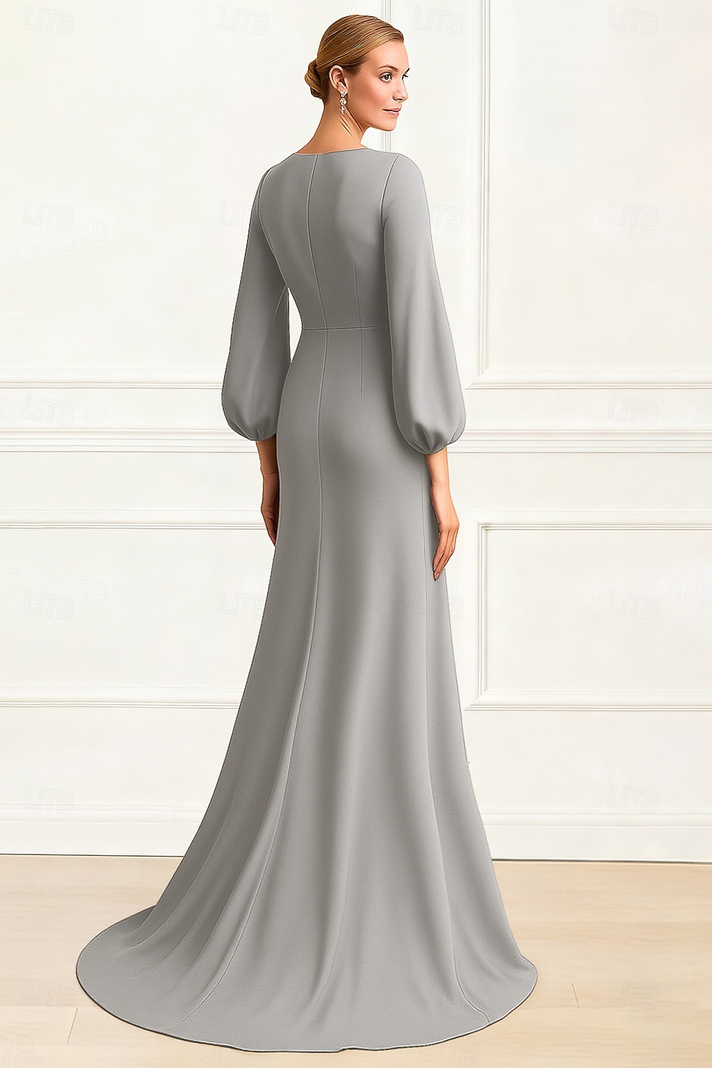 A-Line Floor Length Wedding Guest Dress Formal Dresses Flare Dress Mother of the Bride Dress Long Sleeve V Neck Elegant Simple Embellished Formal