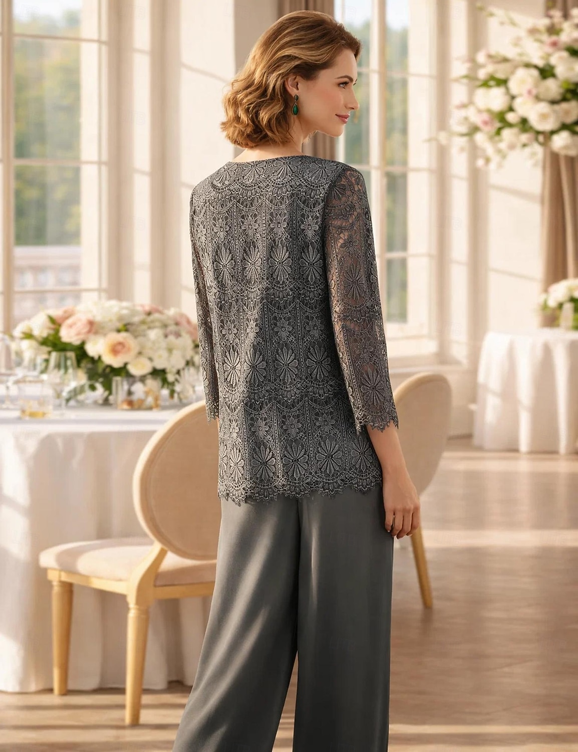 Tuta Completo Pantalone Tre Pezzi Lunghezza al pavimento Abito da cerimonia per signora Senza Maniche Collo gioiello Elegante Taglie Forti Con Stola Formale Ospite di nozze Ricevimento di matrimonio del 2026 a $195.99 –P2