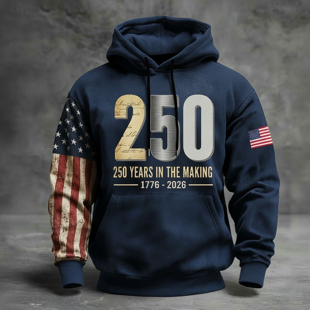 250. výročí Ameriky Pánské Kapuce Svetr s kapucí Dlouhý rukáv Festival Černá Námořnická modř Armádní zelená Šedá 3D tisk Zima Jaro & podzim Návrhář S M L XL 2XL 3XL 2026 - $31.99 –P4