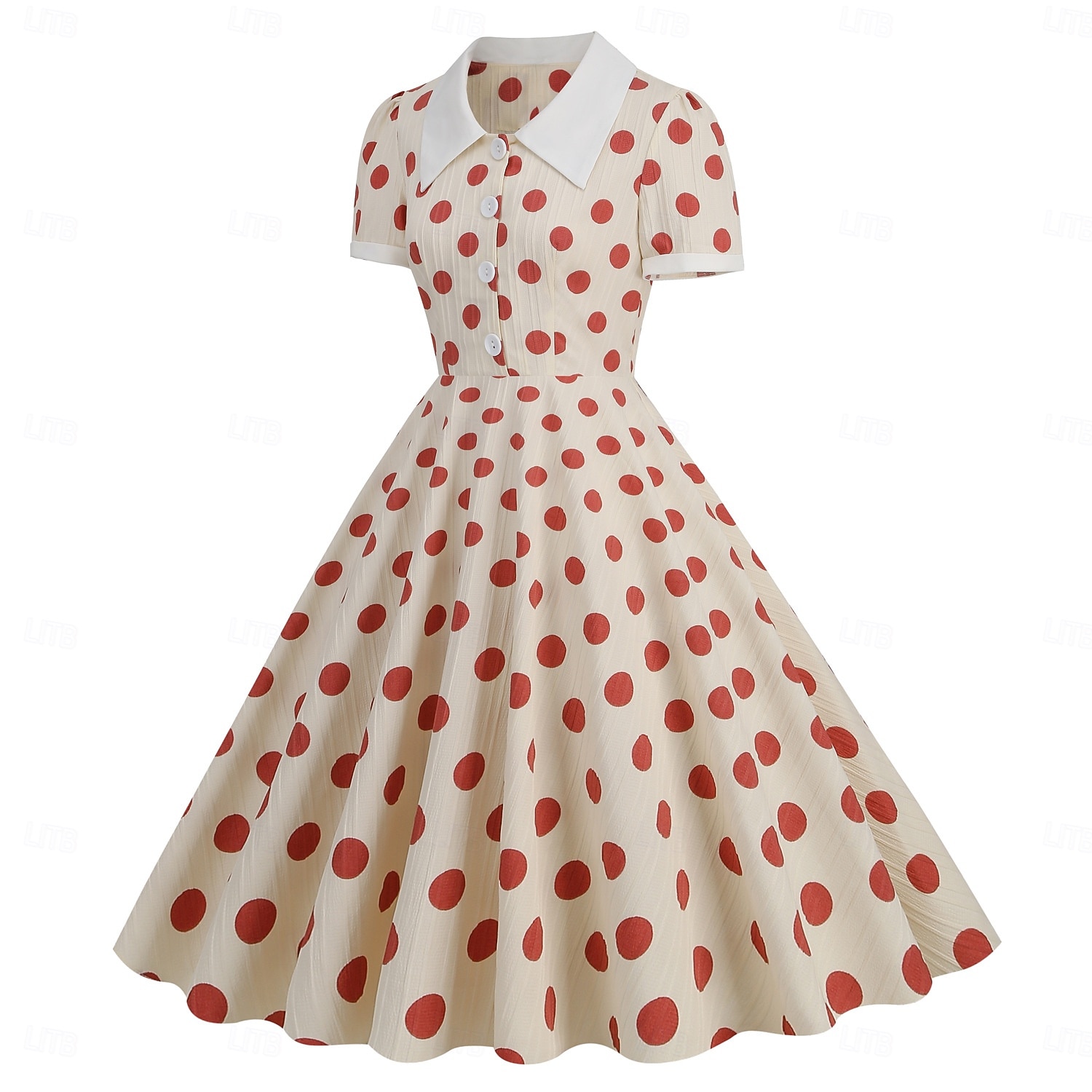 1950er Retro Vintage Rockabilly Midlänge Swing-Kleid Ausgestelltes Kleid Kurze Ärmel Tupfen Tailliert und ausgestellt Kostüm Damen Karneval Valentinstag Lässig Heimkehr Retro-Mottoparty Erwachsene 2026 - $52.99 –P14