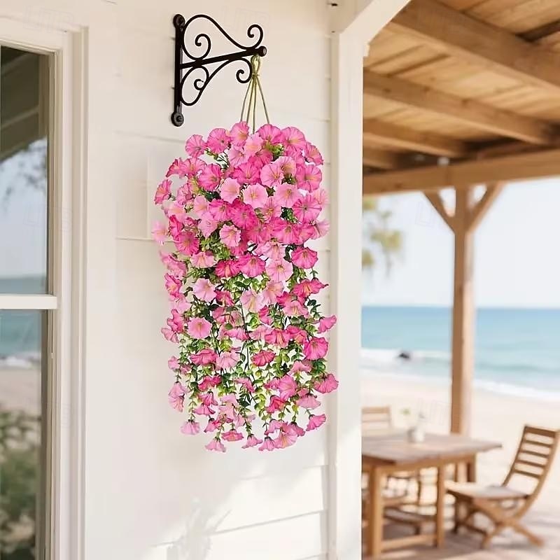 8 stuks kunstmatige hangende roze windbloemen, hangende klimplanten met bloemen, gemaakt van duurzaam plastic, geschikt voor veranda, bruiloft, kerst, Thanksgiving, paasdecoraties - het hele jaar door 2026 - $25.99 –P1