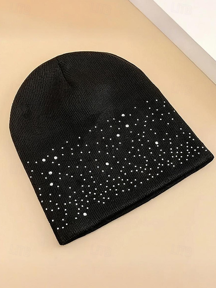 Naisten neulottu polyesteripipo, strassikoriste, saatavilla useissa väreissä, täydellinen talvimuotiin 2026 - $11.99 –P8