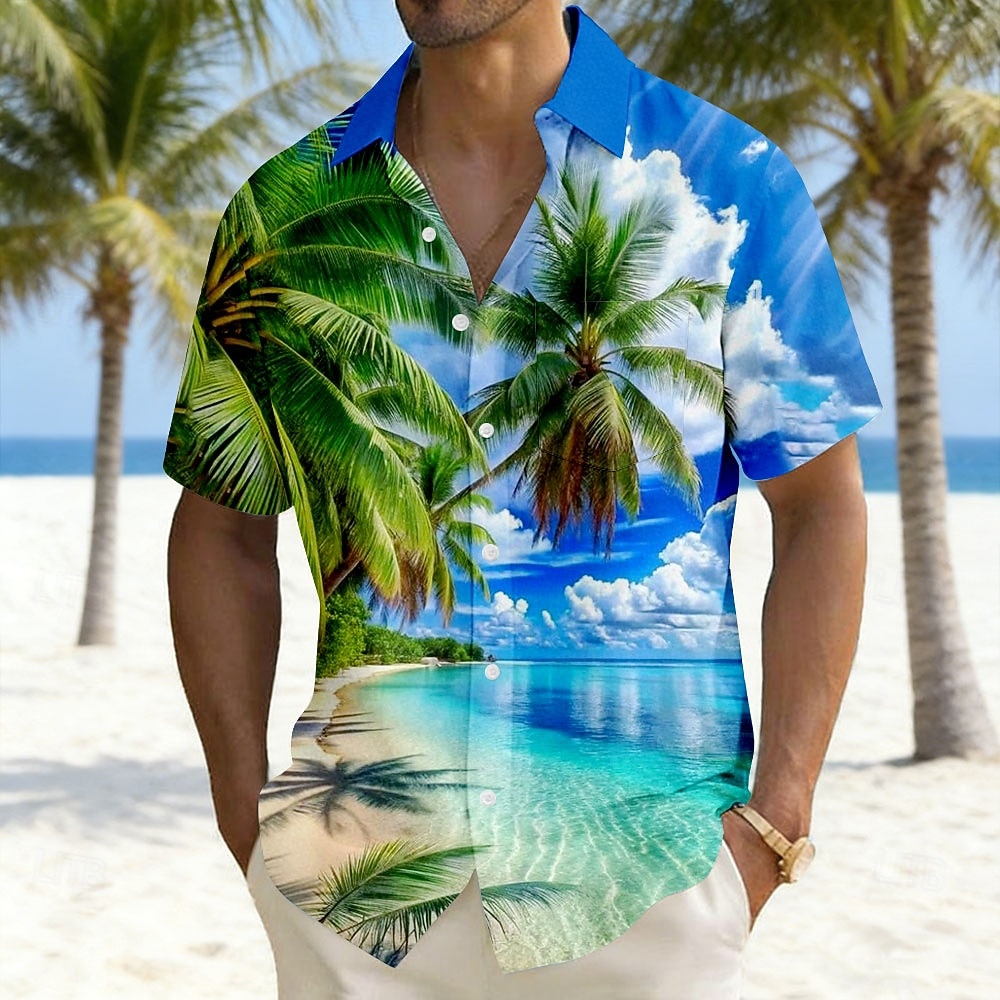Voor heren Kokosnootboom Natuur & Landschappen Tropische planten Overhemd Hawaiiaanse shirts Aloha-shirt Korte mouw Hawaii Vakantie Feestdagen Zomer Strijkijzer 3D-afdrukken Voorste zak Linnenachtig 2026 - $25.99 –P2
