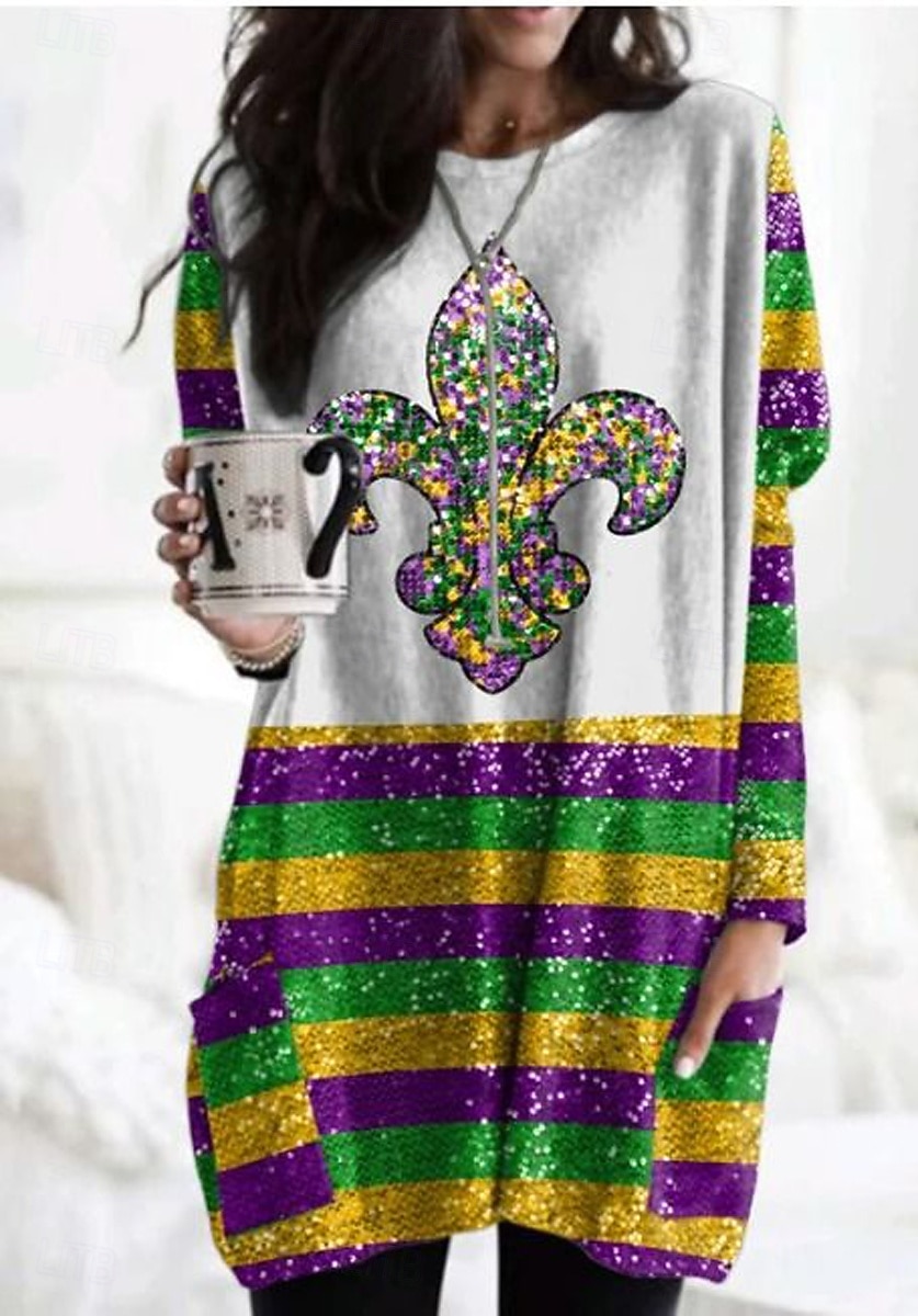 Karnevalové dámské tričko ombré srdce grafické módní stylové klasické dlouhý rukáv kulatý výstřih dlouhé topy každodenní víkendový potisk kapsa bílá žlutá fialová jaro podzim 2026 - $31.99 –P2