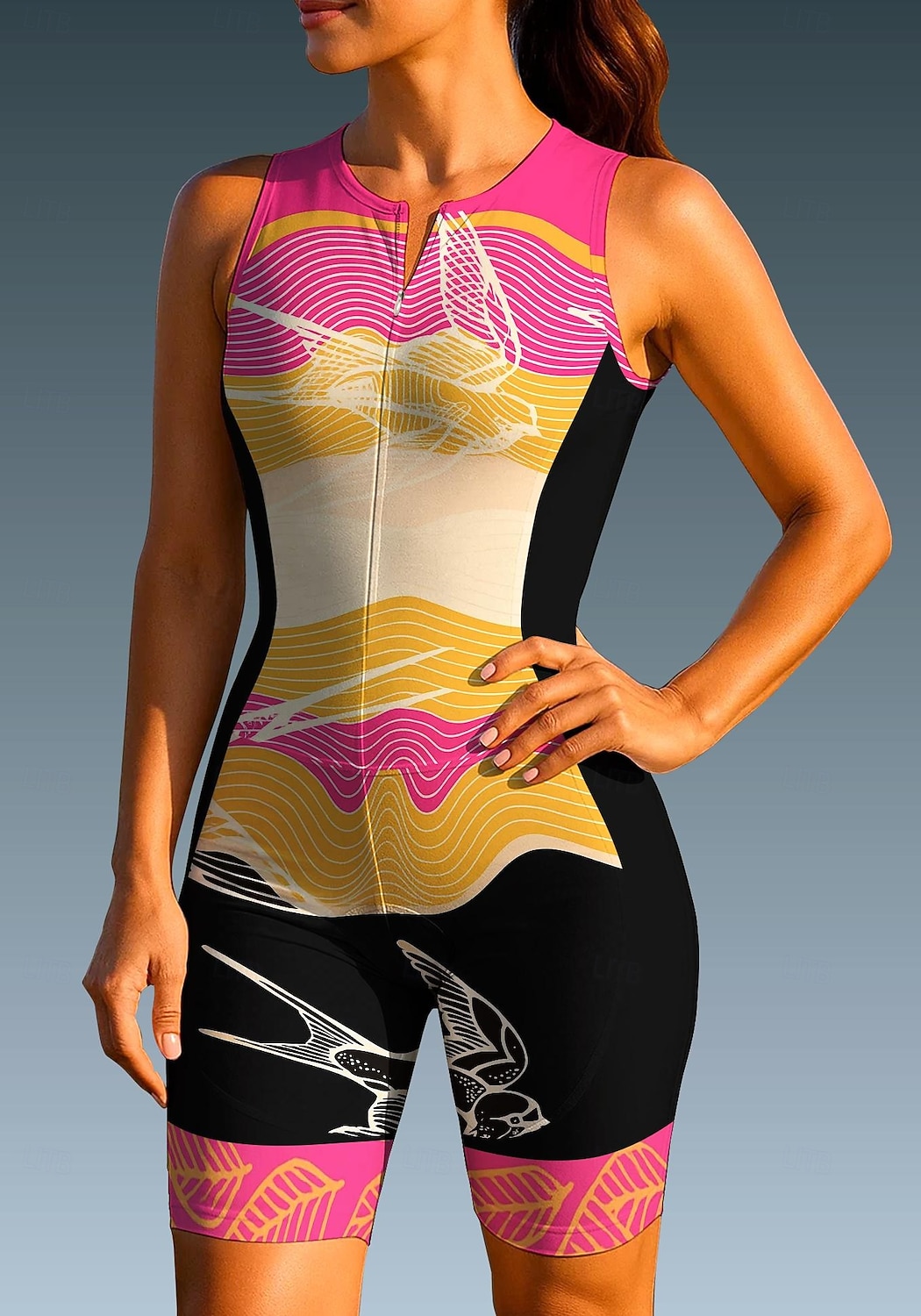 Жен. Велокофты Костюм для триатлона Сноуборд Джерси Без рукавов Лето Весна Осень Фиолетовый Зеленый Розовый с красным Лист Геометрический принт Птица Градиент Полосы / волосы Велоспорт 2026 - $44.99 –P3