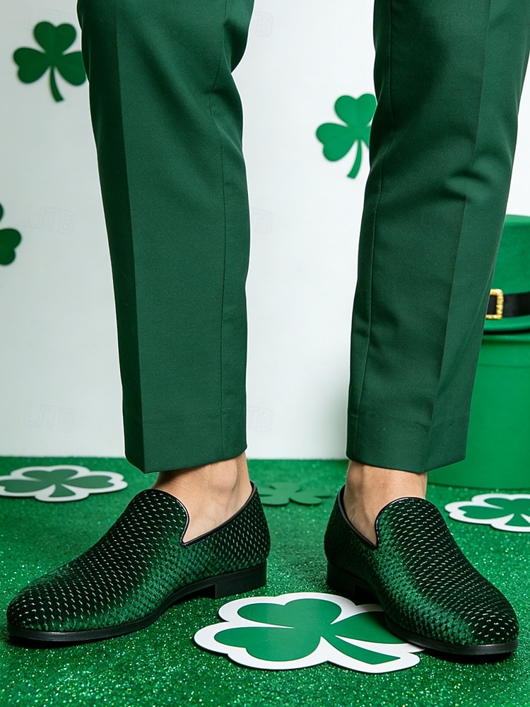 mocassini intrecciati verdi da uomo: scarpe slip-on alla moda con trama intrecciata, perfette per le feste di San Patrizio e le uscite informali del 2026 a $46.99 –P2
