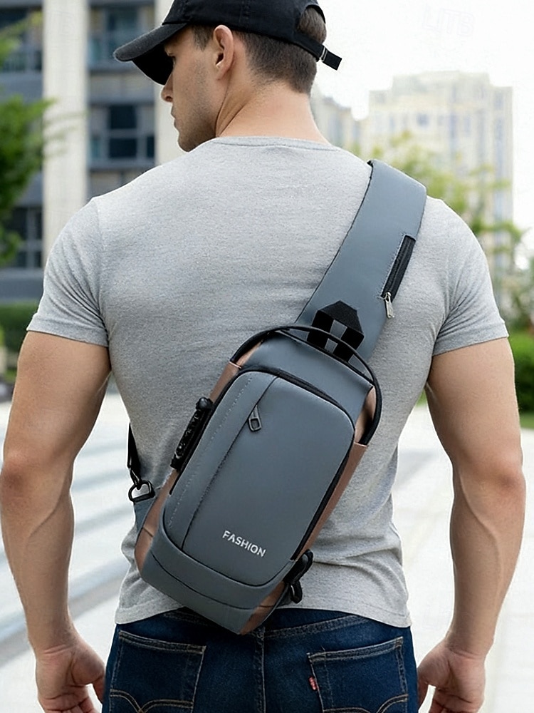 Herrväska i flerfärgad nylon för resor, vandring och friluftsliv - vattentålig axelväska med extern USB-port 2026 - $19.99 –P2