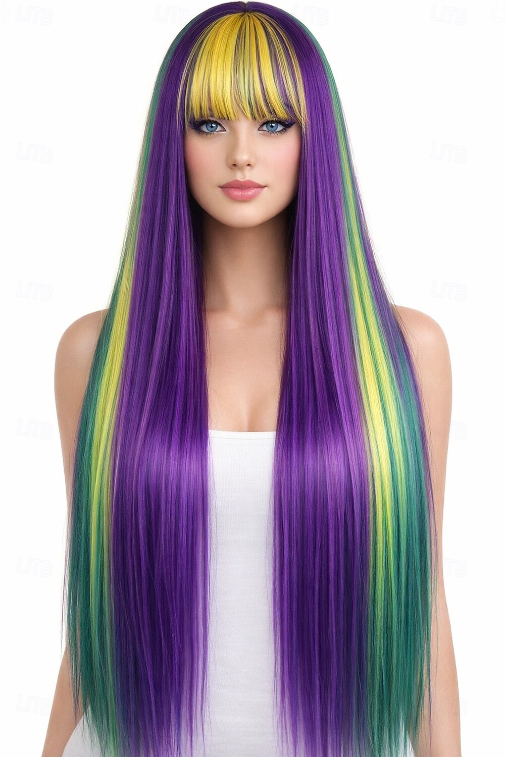 karneváli paróka szivárvány egyenes hosszú szintetikus fesztivál paróka mardi gras felvonulás cosplay jelmez haj nőknek 2026 - $22.99 –P1