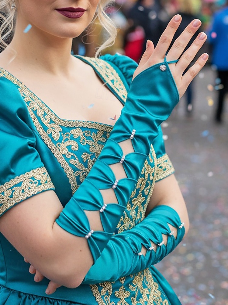 Luvas de cetim de poliéster femininas do Mardi Gras em várias cores design elegante com detalhes em pérolas perfeitas para carnaval e bailes de máscaras de 2026 por $11.99 –P3