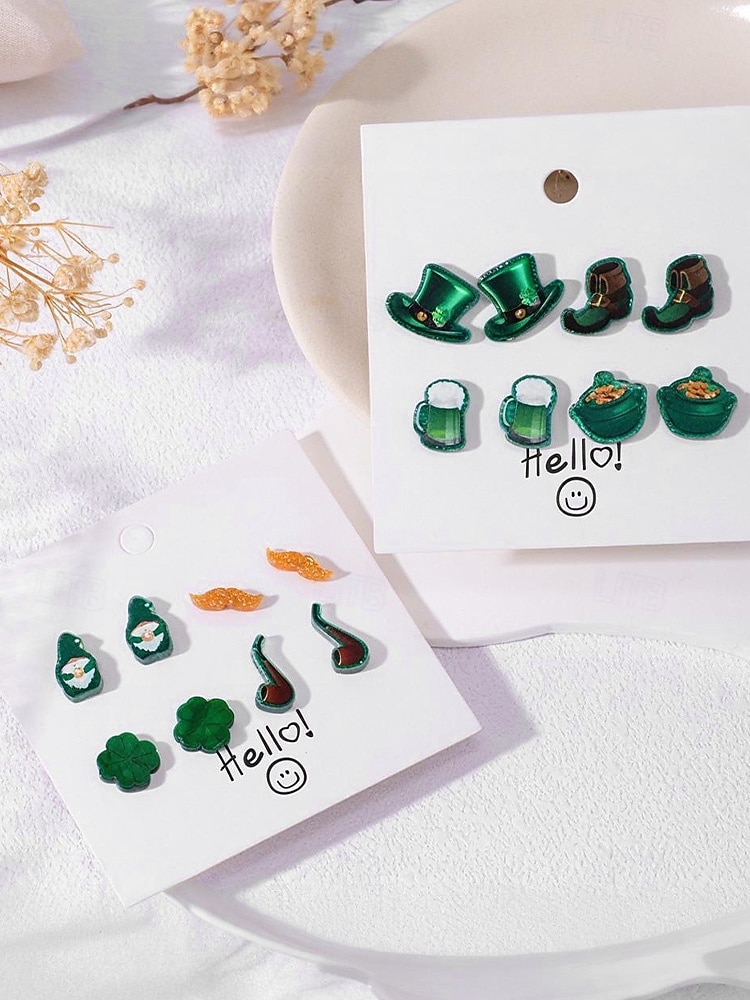 Sada dámských akrylových náušnic ke Dni svatého Patrika, zábavný design skřítka, půllitru na pivo a jetele, ideální na Den svatého Patrika, karneval i každodenní nošení. 2026 - $7.99 –P6