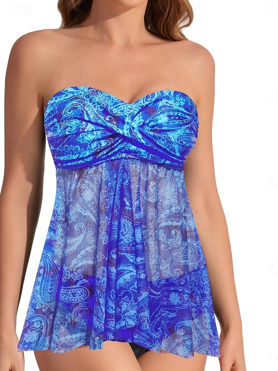 Costume da bagno a due pezzi da donna tankini con ferretto culotte sgambate controllo pancia vita alta slim schiena scoperta vacanza mare senza spalline floreali senza maniche del 2026 a $39.99 –P7