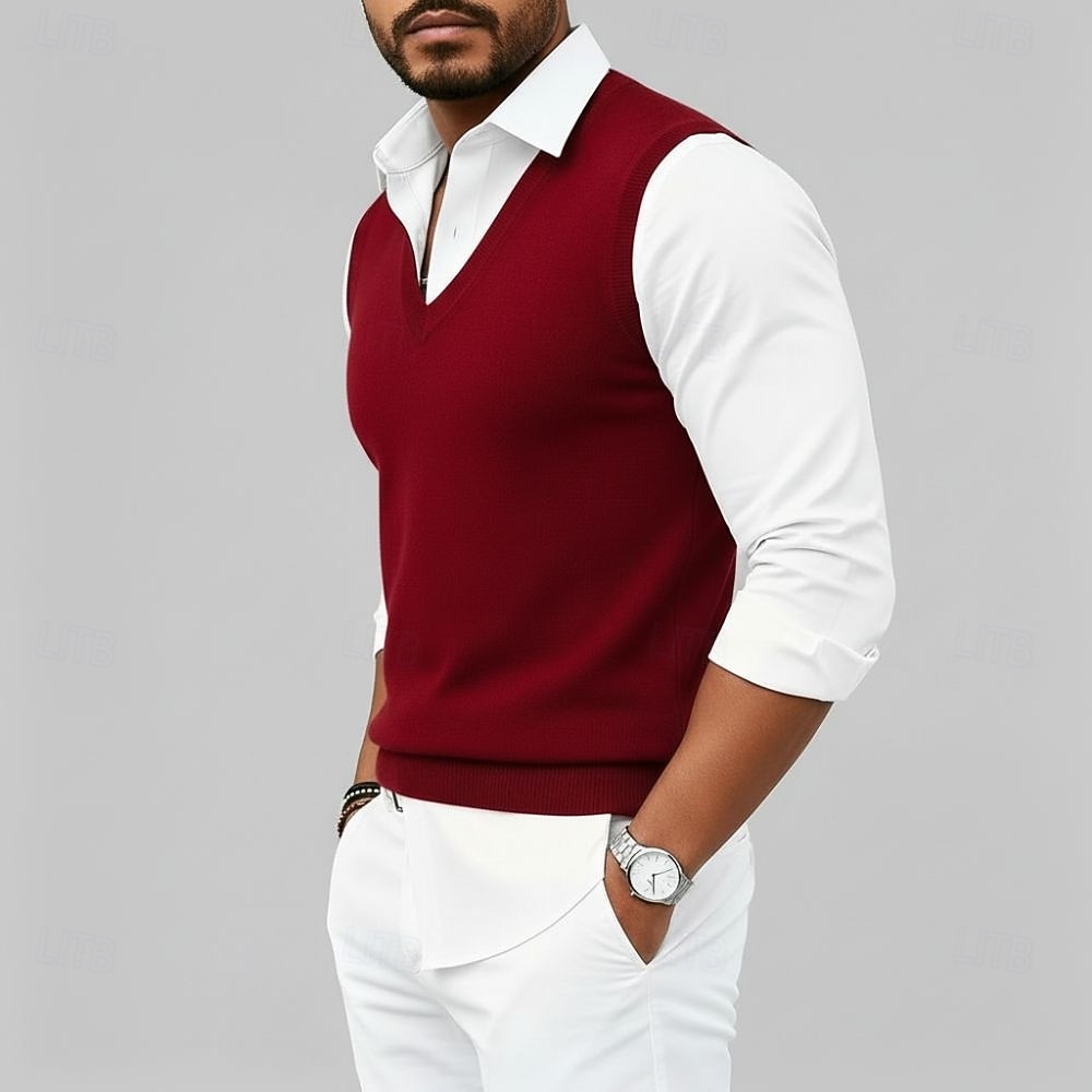 Pull sans manches pour homme en pure laine cachemire de qualité supérieure, col en V, maille classique, doux, chaud et respirant. de 2026 ? $79.99 –P3