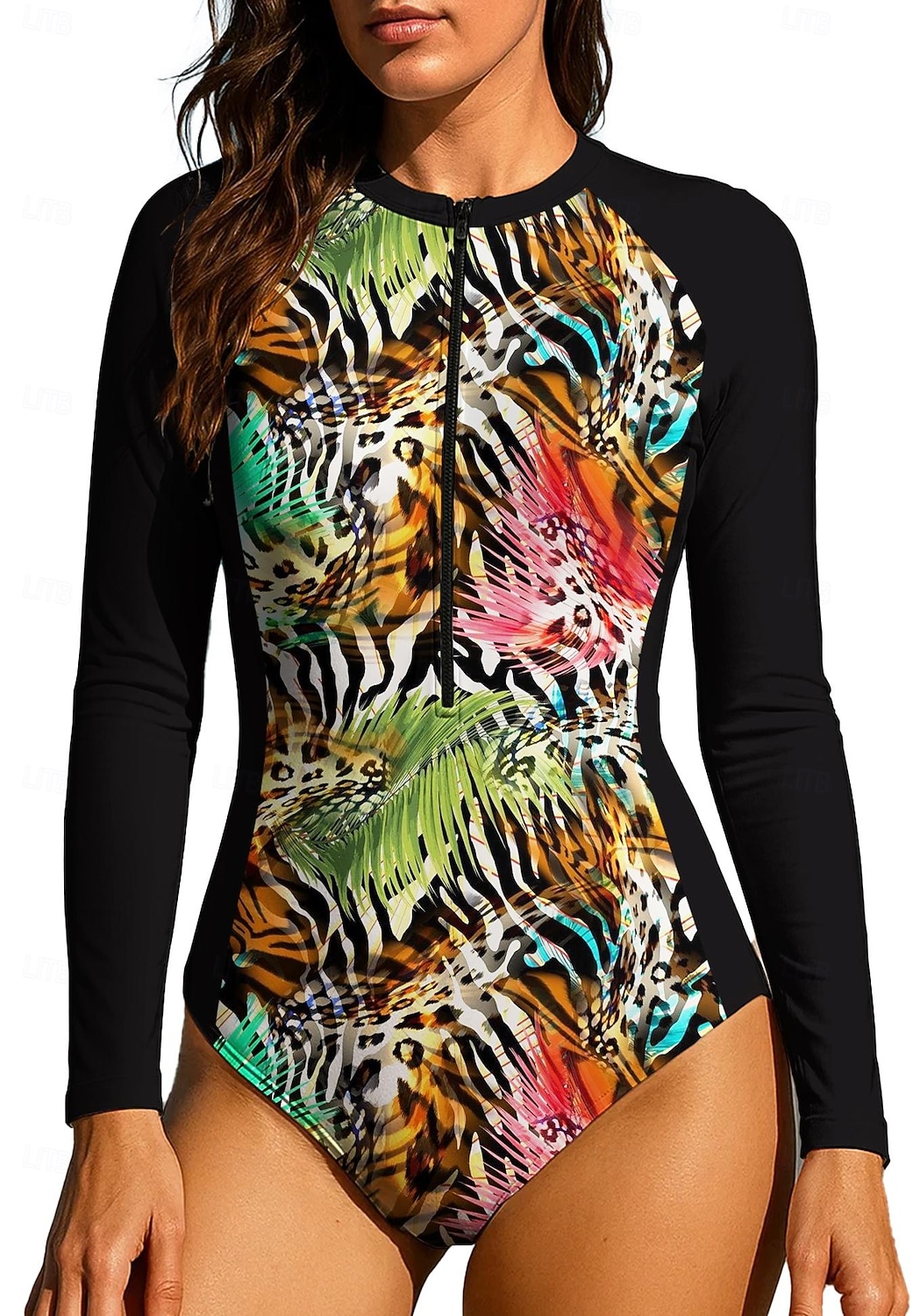 Mulheres Normal Anti Atrito Roupa de banho Conjunto de maiô Leopardo Tropical Bloqueio de cores Zip Up UPF50+ Secagem Rápida Leve Manga Longa Camisa de Natação roupa de banho Surfe Praia Esportes de 2026 por $30.99 –P4