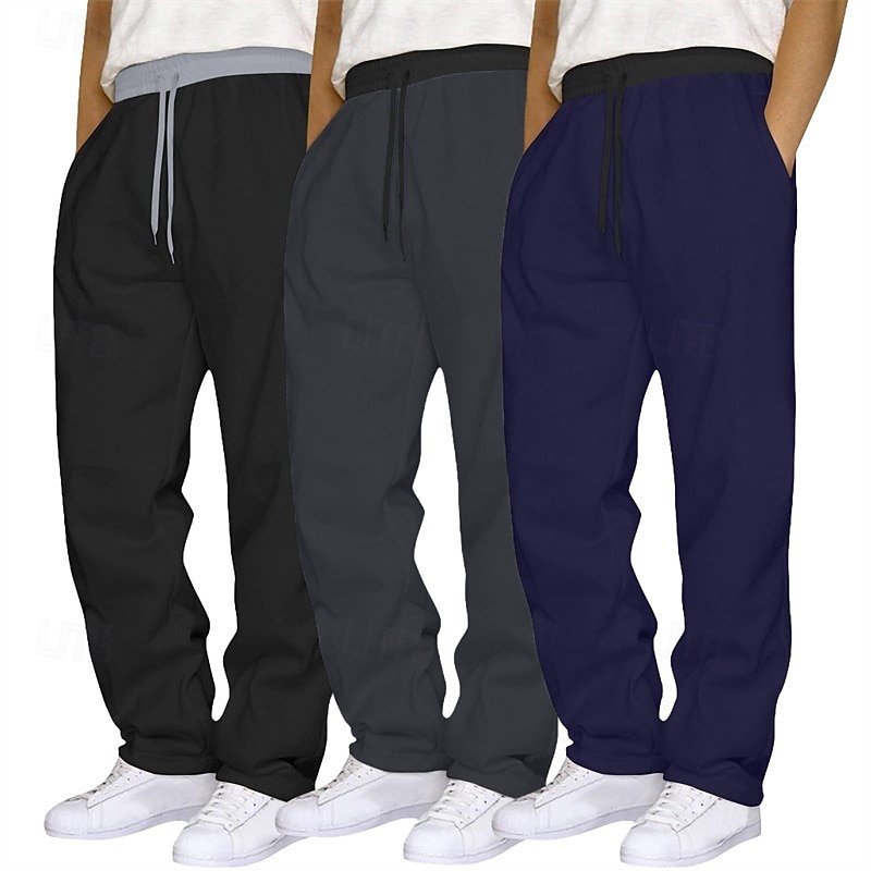 Paquetes múltiples 3 piezas Hombre Negro+Gris Oscuro+Azul Marino Pantalones de Deporte Pantalones Correa Cintura elástica Plano Vacaciones Ropa Cotidiana Poliéster Primavera 2026 - $40.99 –P3