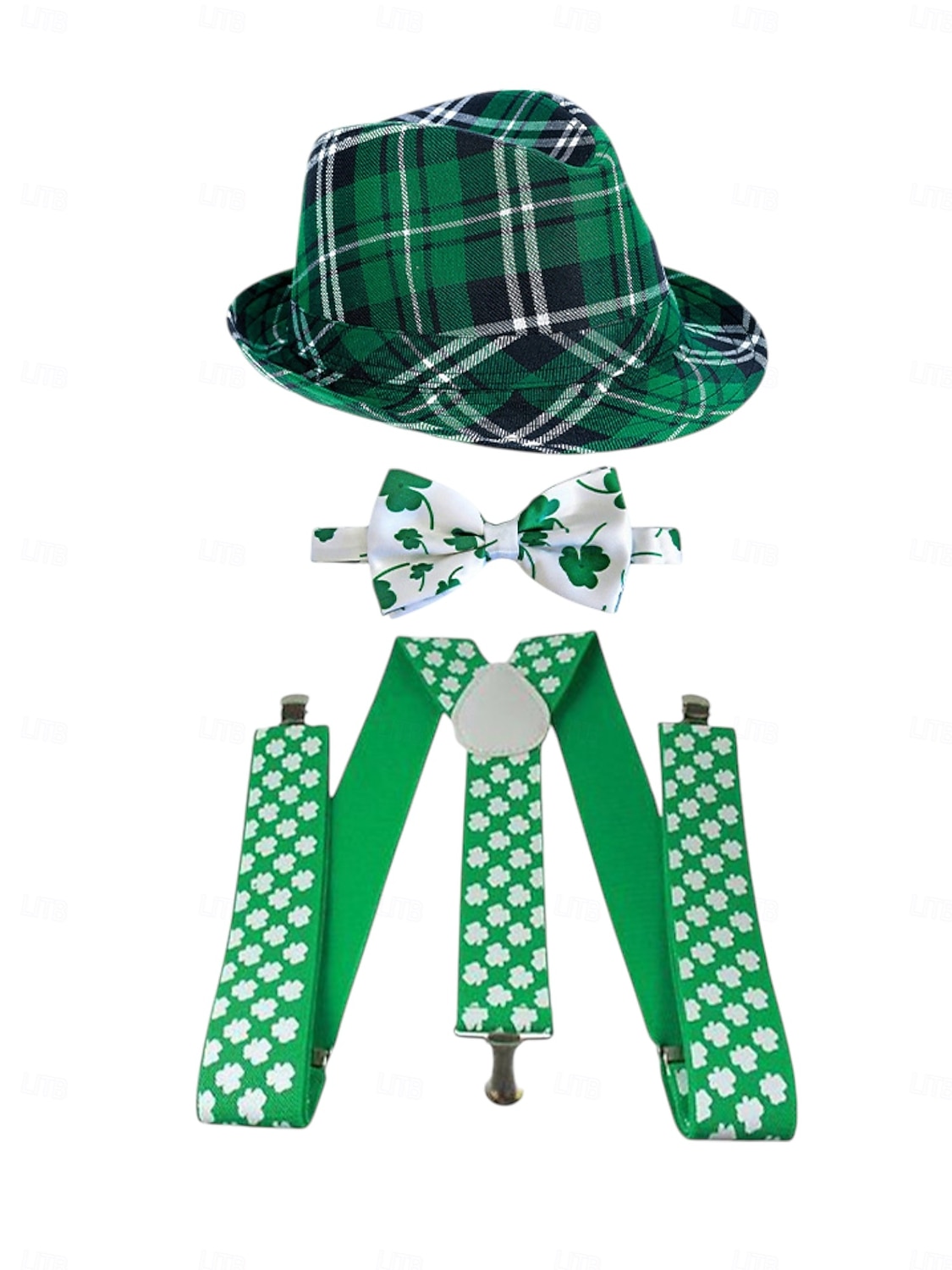قبعة نسائية خضراء منقوشة بنقشة مربعات ليوم القديس باتريك، نظارات برسيم، قفازات، ربطة عنق &طقم جوارب مخططة – إكسسوارات احتفالية ممتعة لاحتفالات عيد القديس باتريك 2026 - $19.99 –P1