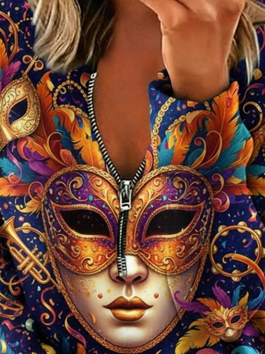 Carnival Women's Pullover Sweatshirt Graphic Vintage Casual Long Sleeve V Neck Regular Tops Street Dailywear Zipper Pocket Print Purple Spring Fall 2026 - $28.99 –P2