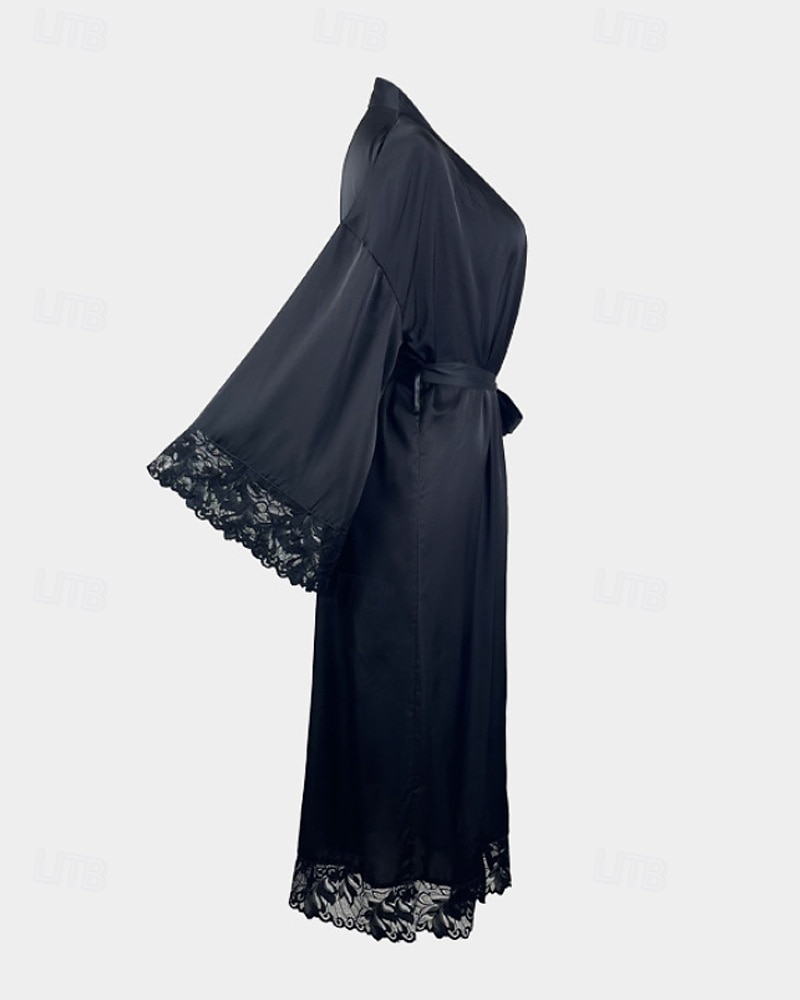 Femmes Robe Occasionnel Doux Satin Couleur Unie Dentelle Quotidien Maison Lit manche longue Col en V Noir Blanche Été Coupe régulière de 2026 ? $31.99 –P6