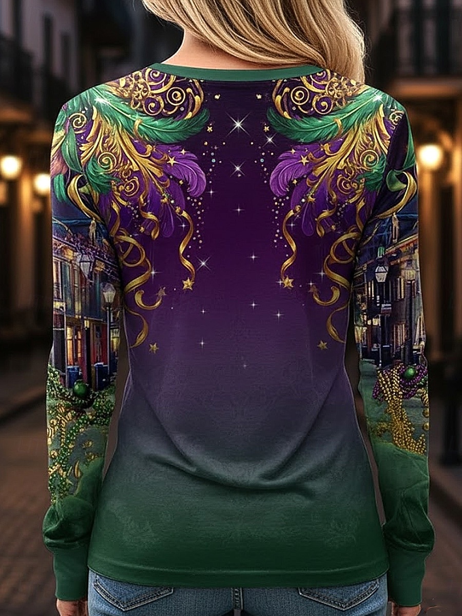 Karnavalové dámské tričko s potiskem grafika geometrické vintage stylové moderní dlouhý rukáv klasický výstřih běžné topy denní víkendový potisk purpurová léto jaro 2026 - $24.99 –P4